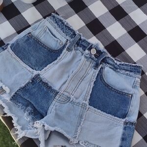 Patchwork Denim Shorts